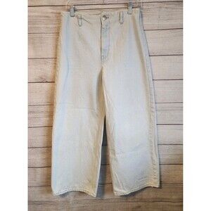 ZARA Wide Leg High Waisted Cropped White Denim Jeans Size 4 Y2K